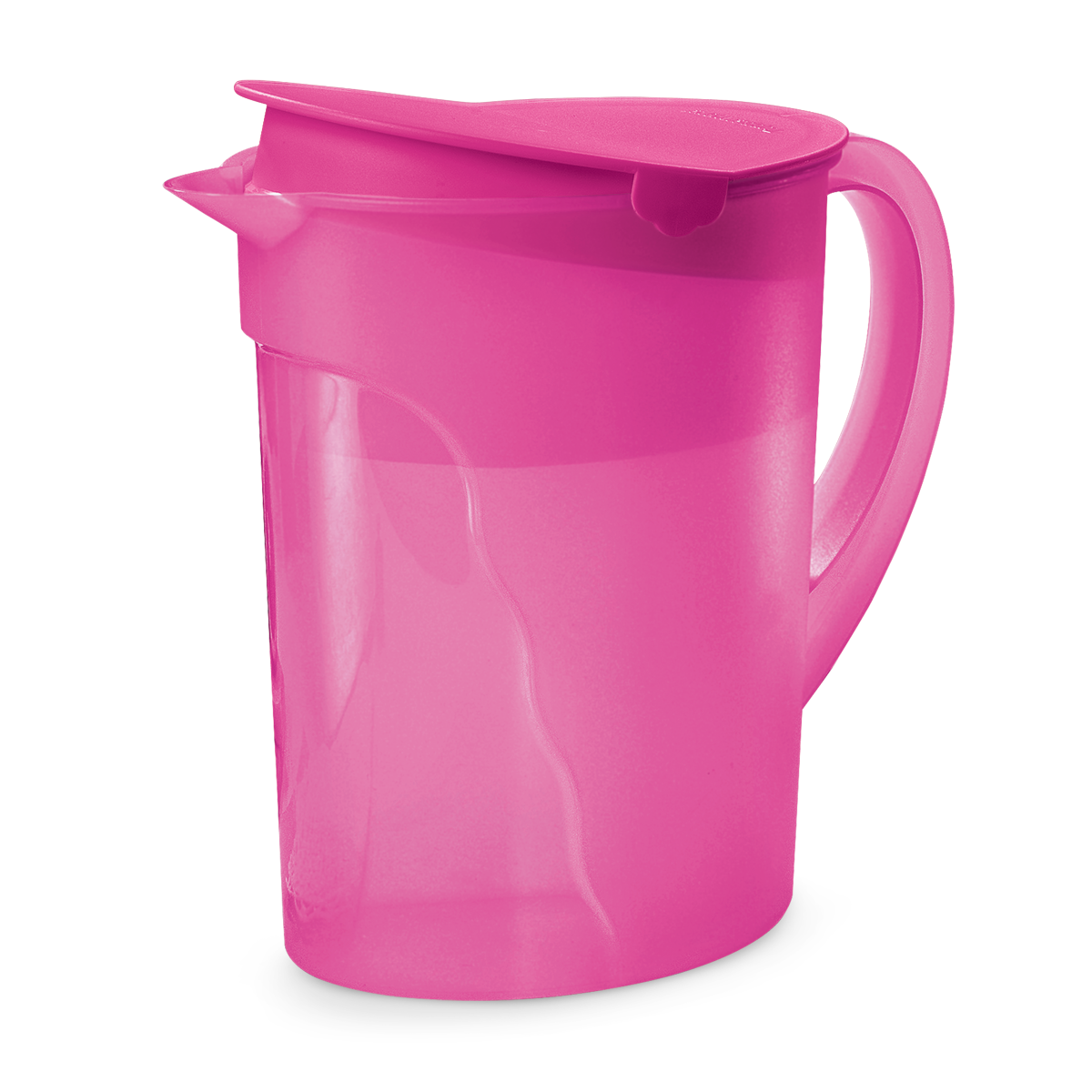 Jarra de material rígido con asa cómoda para sostener y servir directo al vaso sin goteos. Cuenta con un sello aprieta botón que la protege su contenido del medio ambiente.